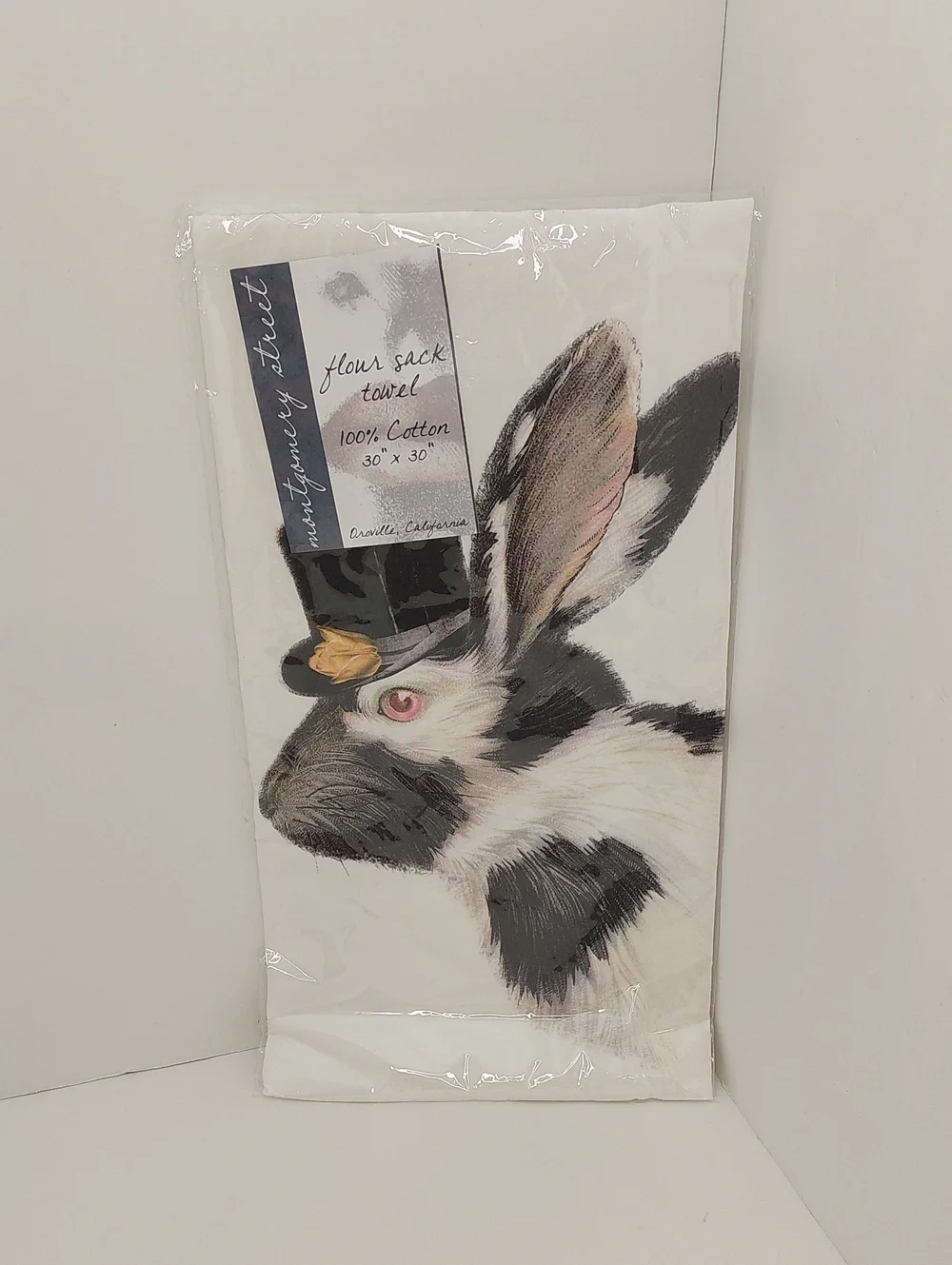 NEW Flour Sack Cotton Towel Baking Bunny Black Hat Giftable